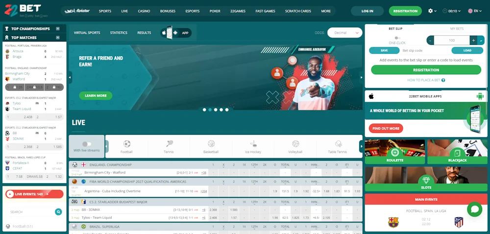 22Bet Sportsbook Screenshot